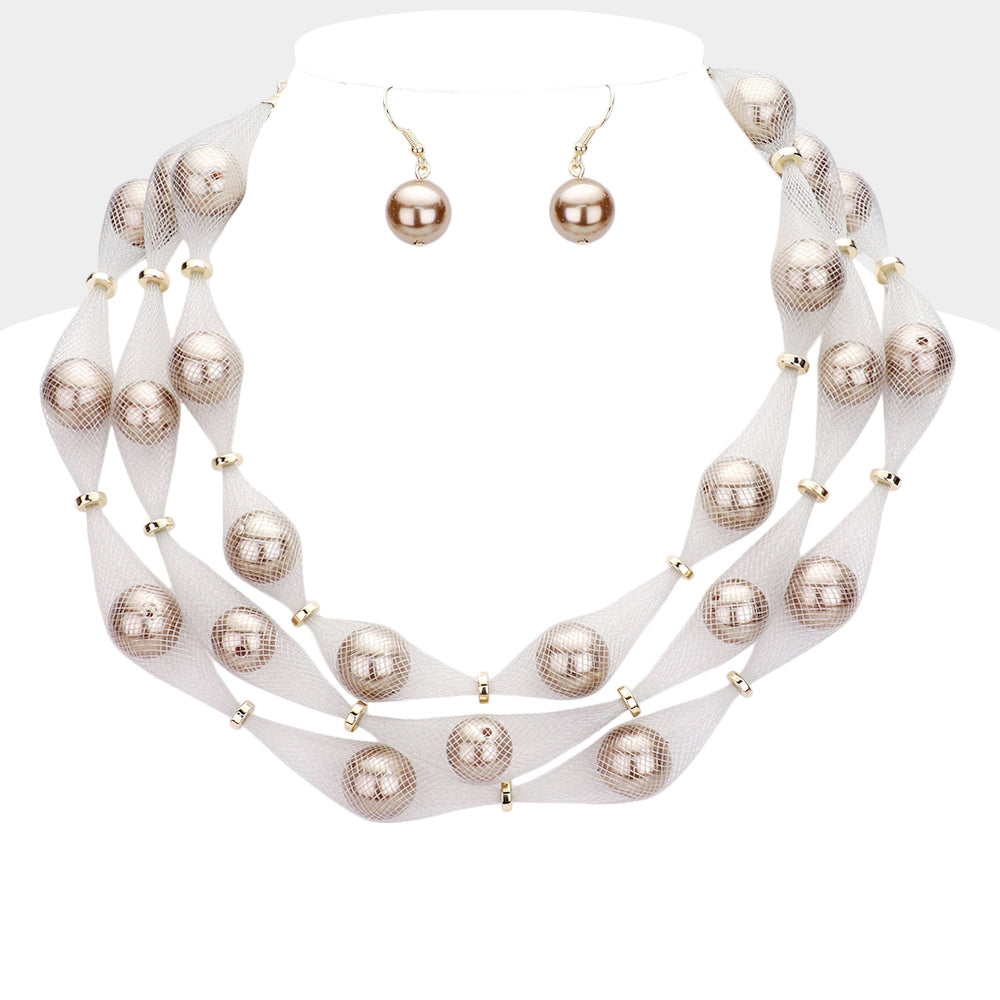 Madeline Love Bronze, Gold, Silver Triple Mesh Tube Pearl Collar Necklace - Necklaces