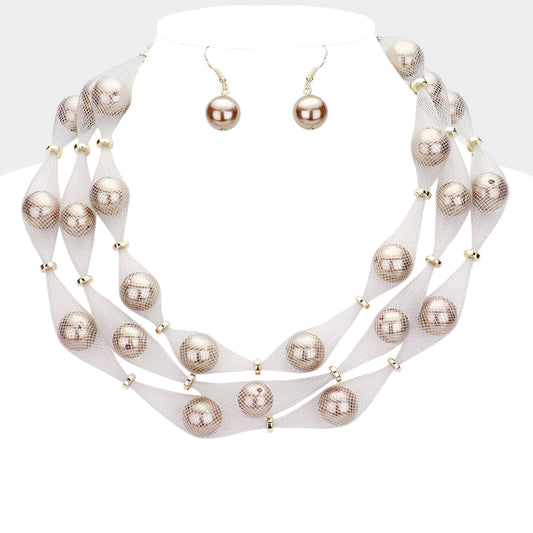 Madeline Love Bronze, Gold, Silver Triple Mesh Tube Pearl Collar Necklace - Necklaces