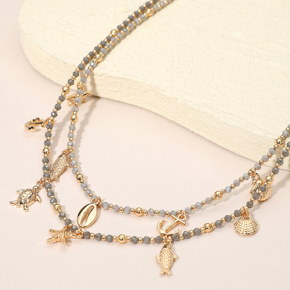Madeline Love Gray Ocean Inspired Charm Faceted Beaded Double Layered Necklace - Necklaces