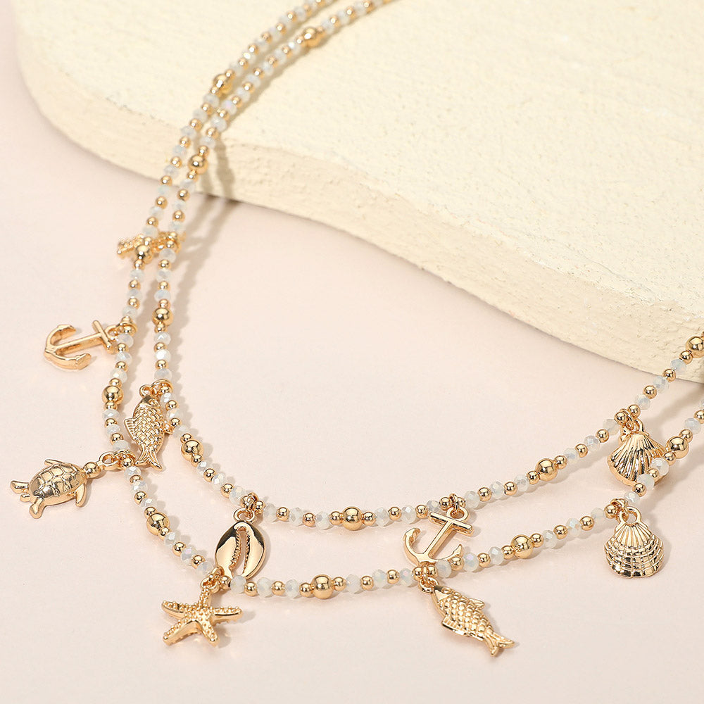 Madeline Love White Ocean Inspired Charm Faceted Beaded Double Layered Necklace - Necklaces