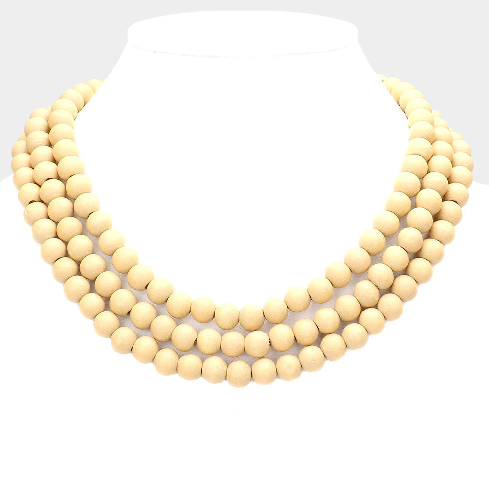 Madeline Love Neutral Triple Layered Wood Necklace - Necklaces