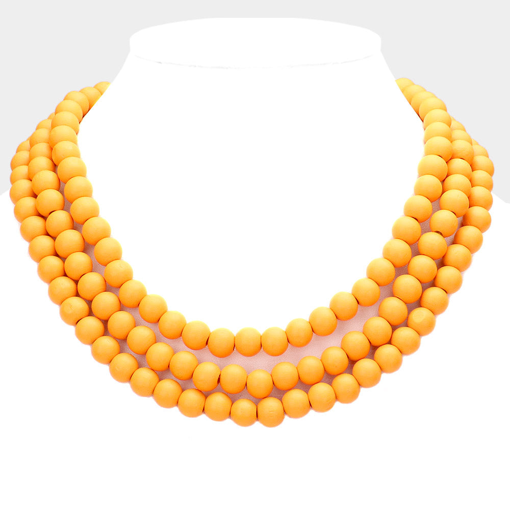 Madeline Love Orange Triple Layered Wood Necklace - Necklaces
