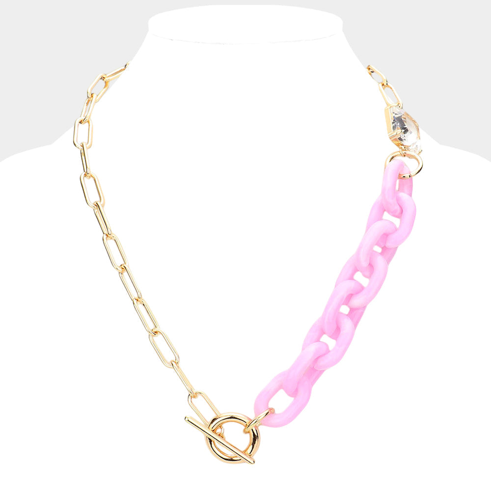 Madeline Love Lavender Square Stone Open Oval Resin Link Toggle Necklace - Necklaces