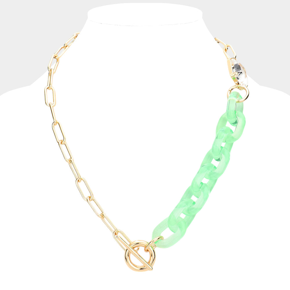 Madeline Love Mint Square Stone Open Oval Resin Link Toggle Necklace - Necklaces