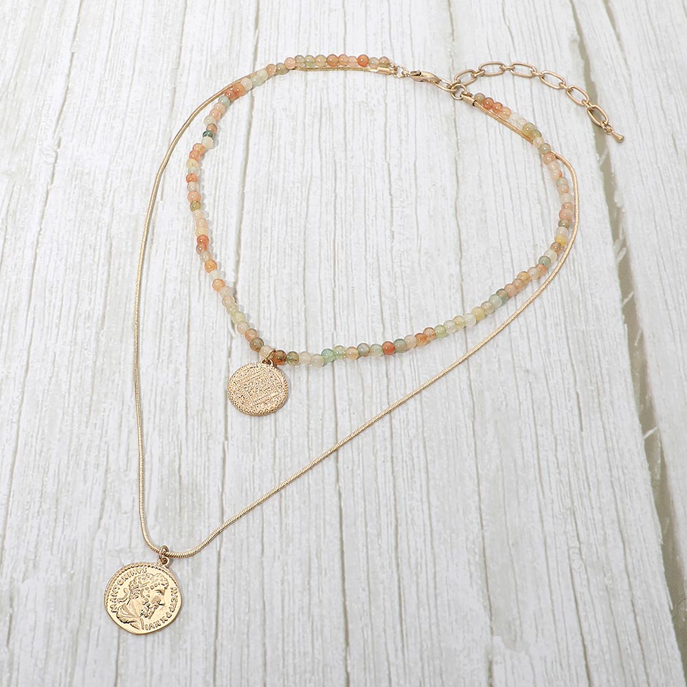 Madeline Love Mint Layered Coin Pendant Beaded Necklace - Necklaces