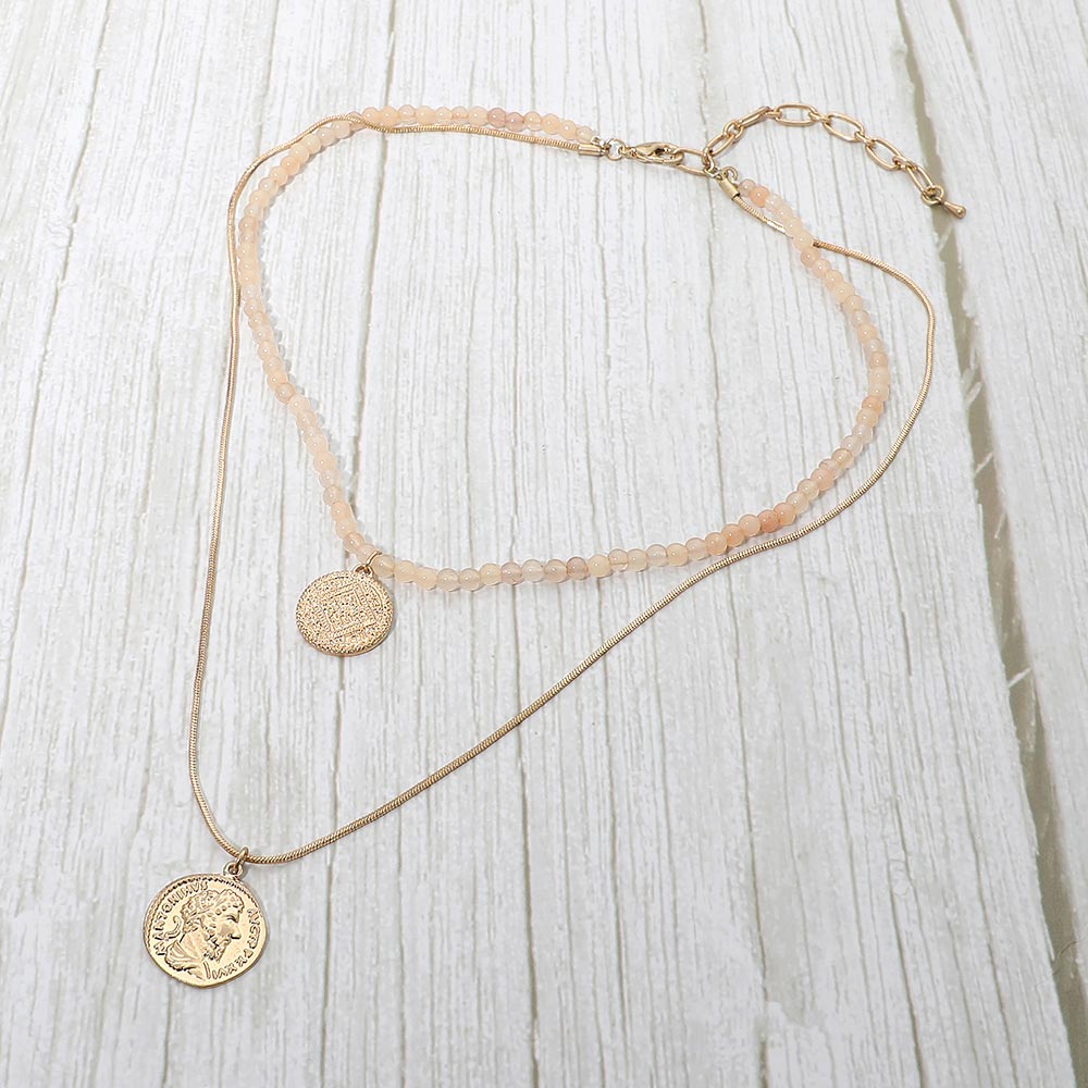 Madeline Love Peach Layered Coin Pendant Beaded Necklace - Necklaces