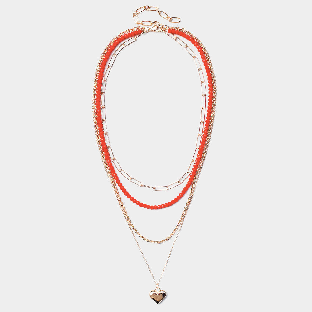Metal Heart Pendant Multi Layered Necklace - Necklaces