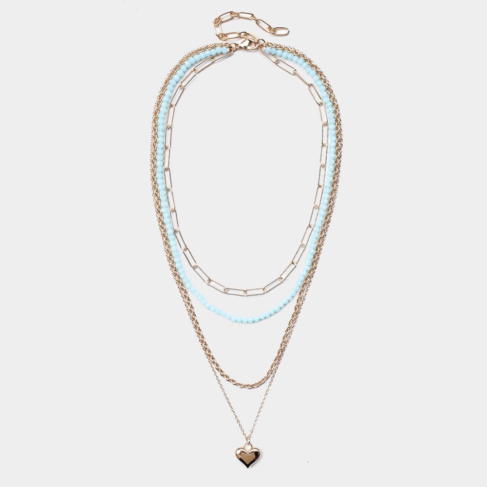 Metal Heart Pendant Multi Layered Necklace - Necklaces