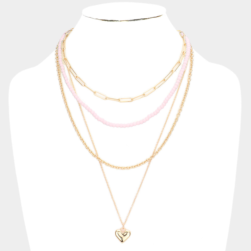 Metal Heart Pendant Multi Layered Necklace