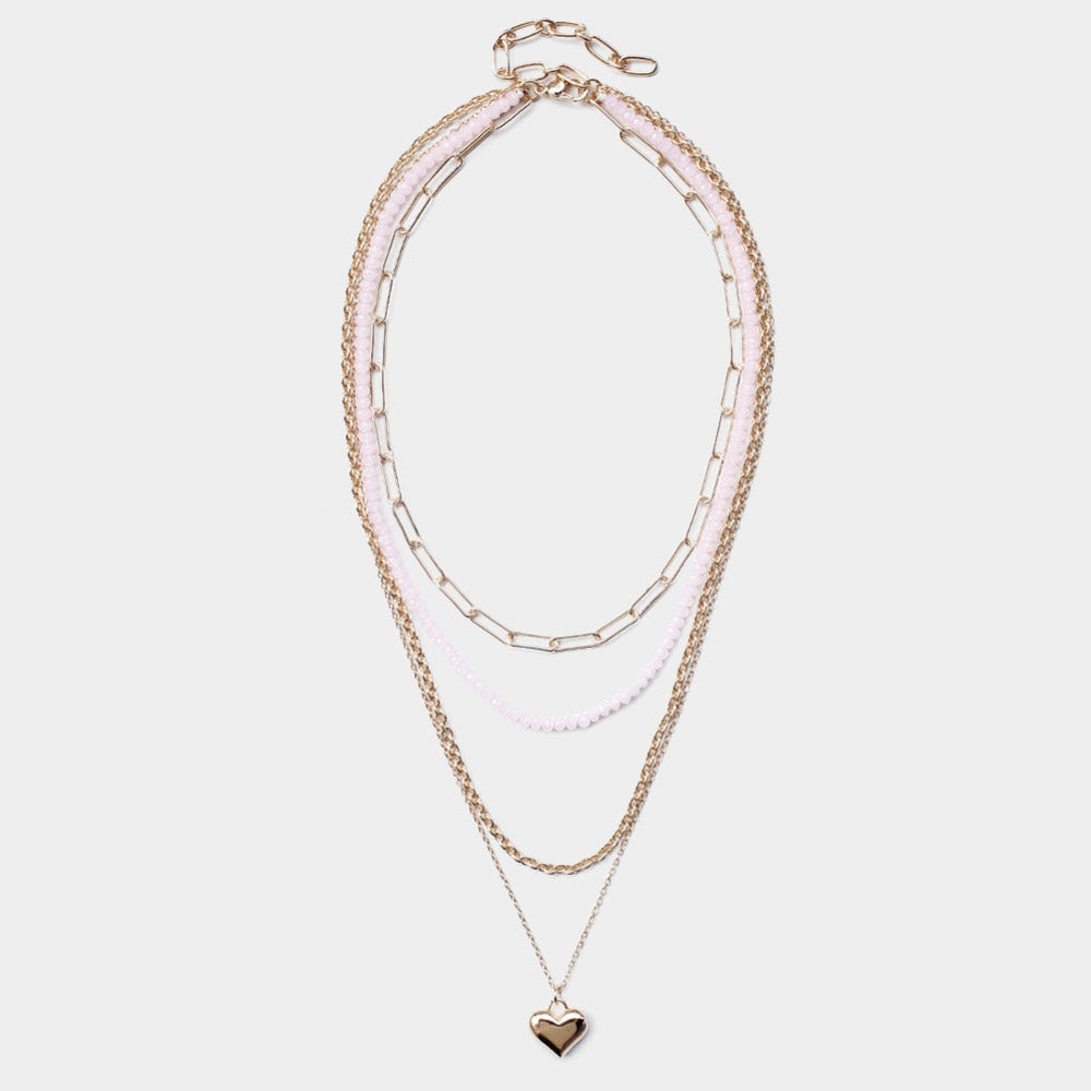 Metal Heart Pendant Multi Layered Necklace - Necklaces