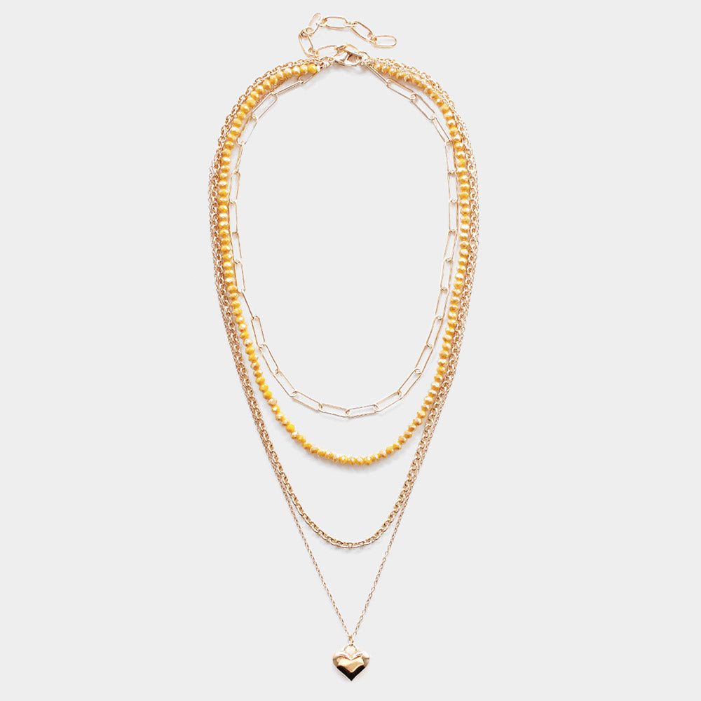 Metal Heart Pendant Multi Layered Necklace - Necklaces