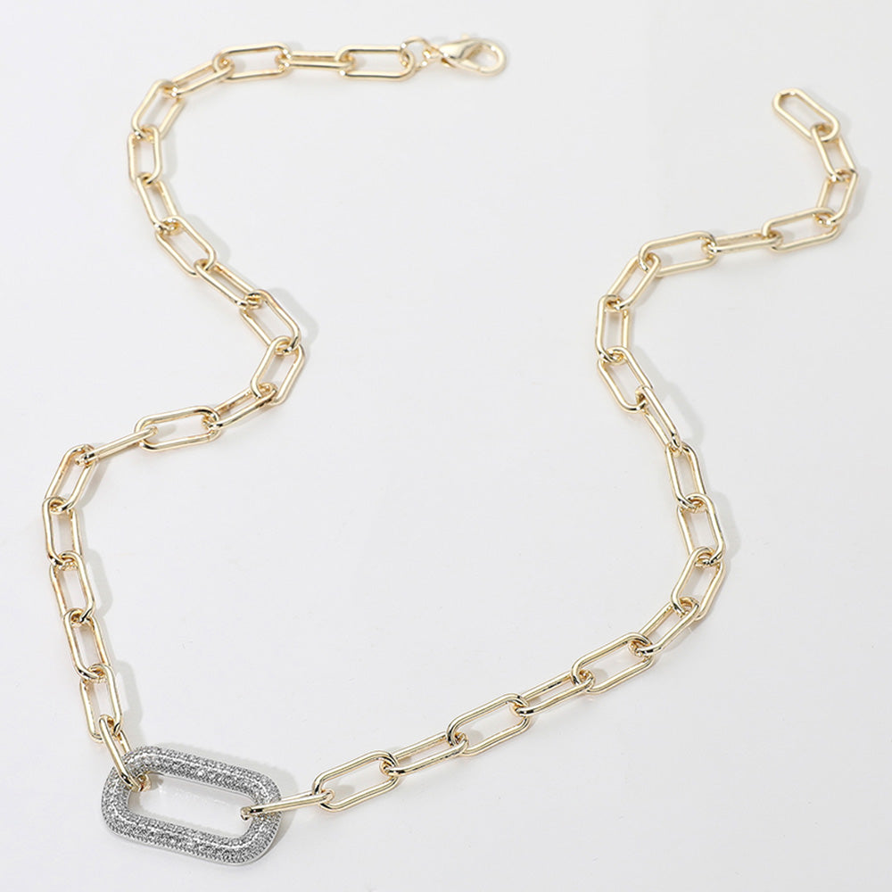 Madeline Love Gold, Rhodium 14K Gold Plated CZ Stone Paved Oval Pendant Link Paperclip Chain Necklace - Necklaces - extra