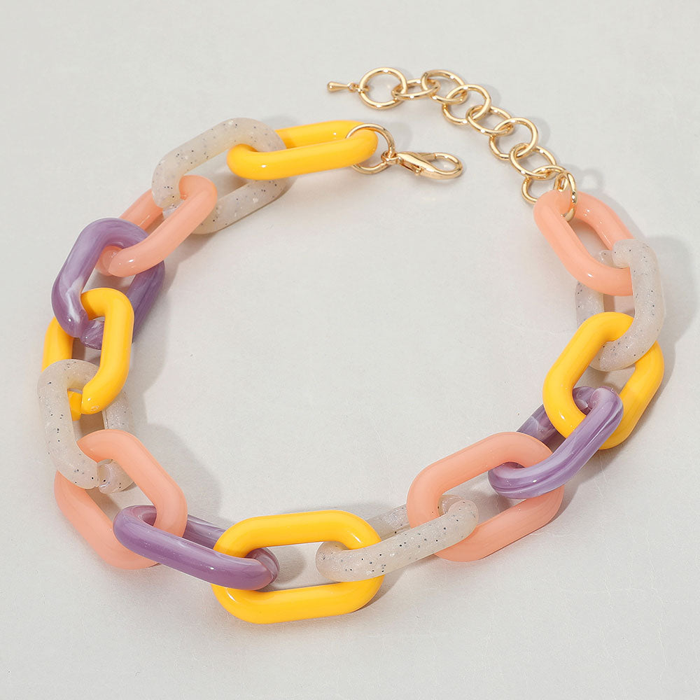 Madeline Love Lavender, Yellow Acetate Link Chain Chunky Necklace - Necklaces