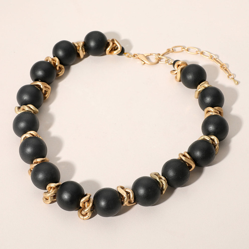 Madeline Love Black Bold Wooden Beaded Statement Necklace - Necklaces