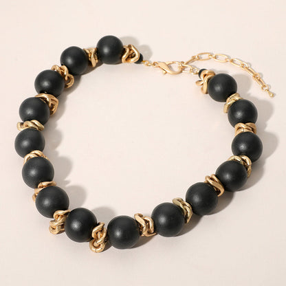 Madeline Love Black Bold Wooden Beaded Statement Necklace - Necklaces