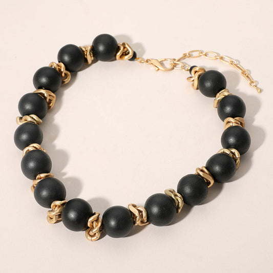 Madeline Love Black Bold Wooden Beaded Statement Necklace - Necklaces