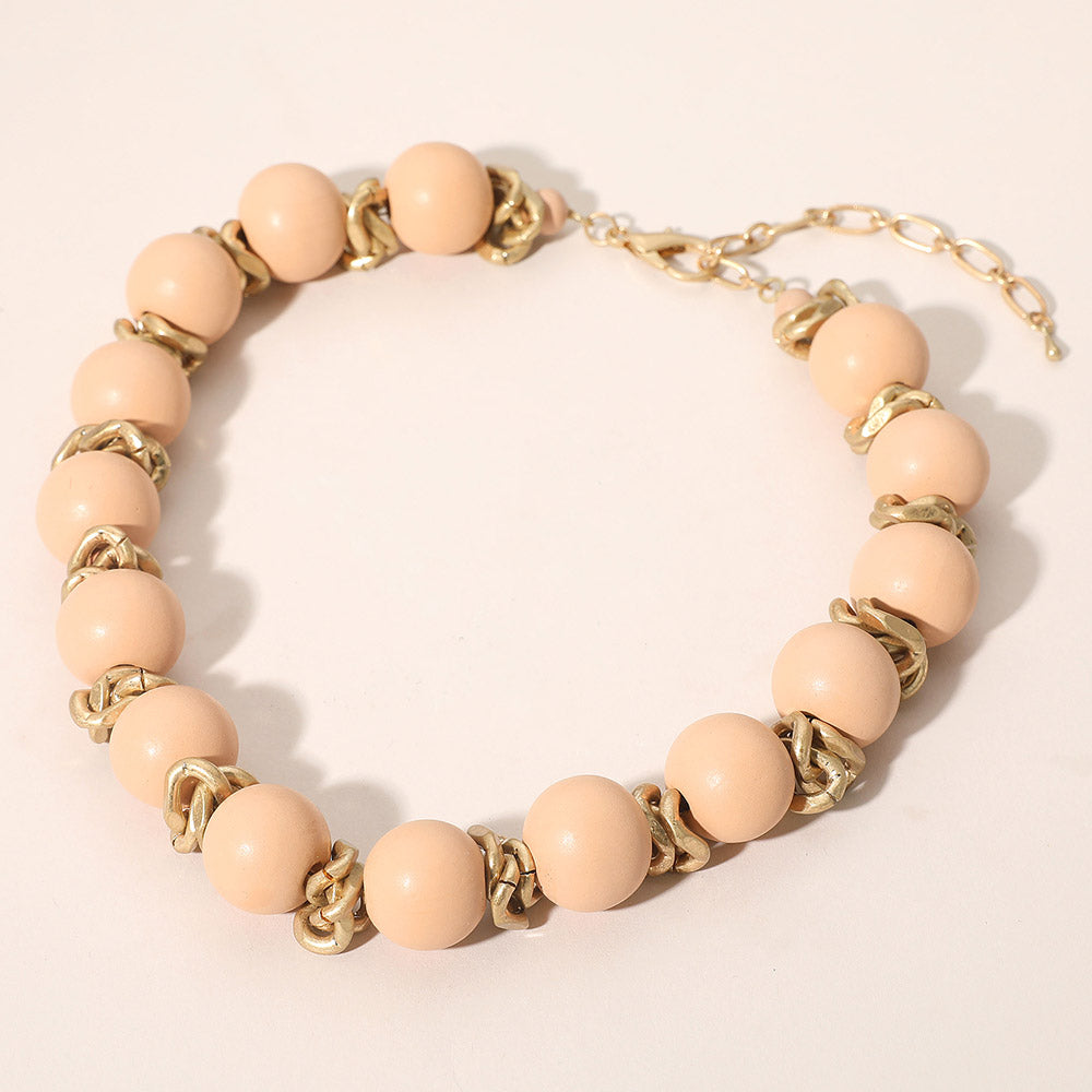 Madeline Love Pink Bold Wooden Beaded Statement Necklace - Necklaces
