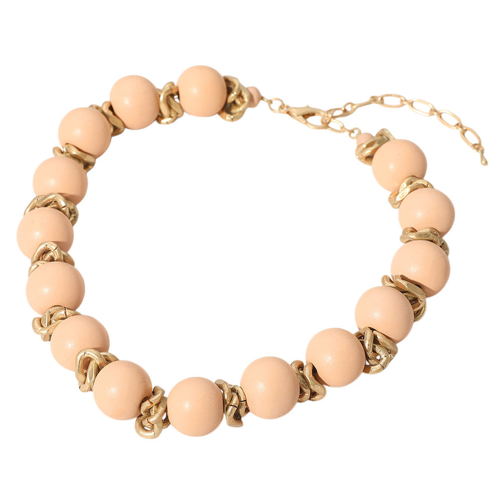 Madeline Love Pink Bold Wooden Beaded Statement Necklace - Necklaces - desc