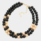 Black Brass Metal Wood Ball Double Layered Necklace
