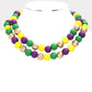 Multi Mardi Gras Brass Metal Wood Ball Double Layered Necklace