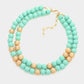 Mint Brass Metal Wood Ball Double Layered Necklace