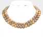 Neutral Brass Metal Wood Ball Double Layered Necklace