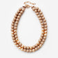 Neutral Brass Metal Wood Ball Double Layered Necklace