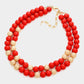 Red Mardi Gras Brass Metal Wood Ball Double Layered Necklace