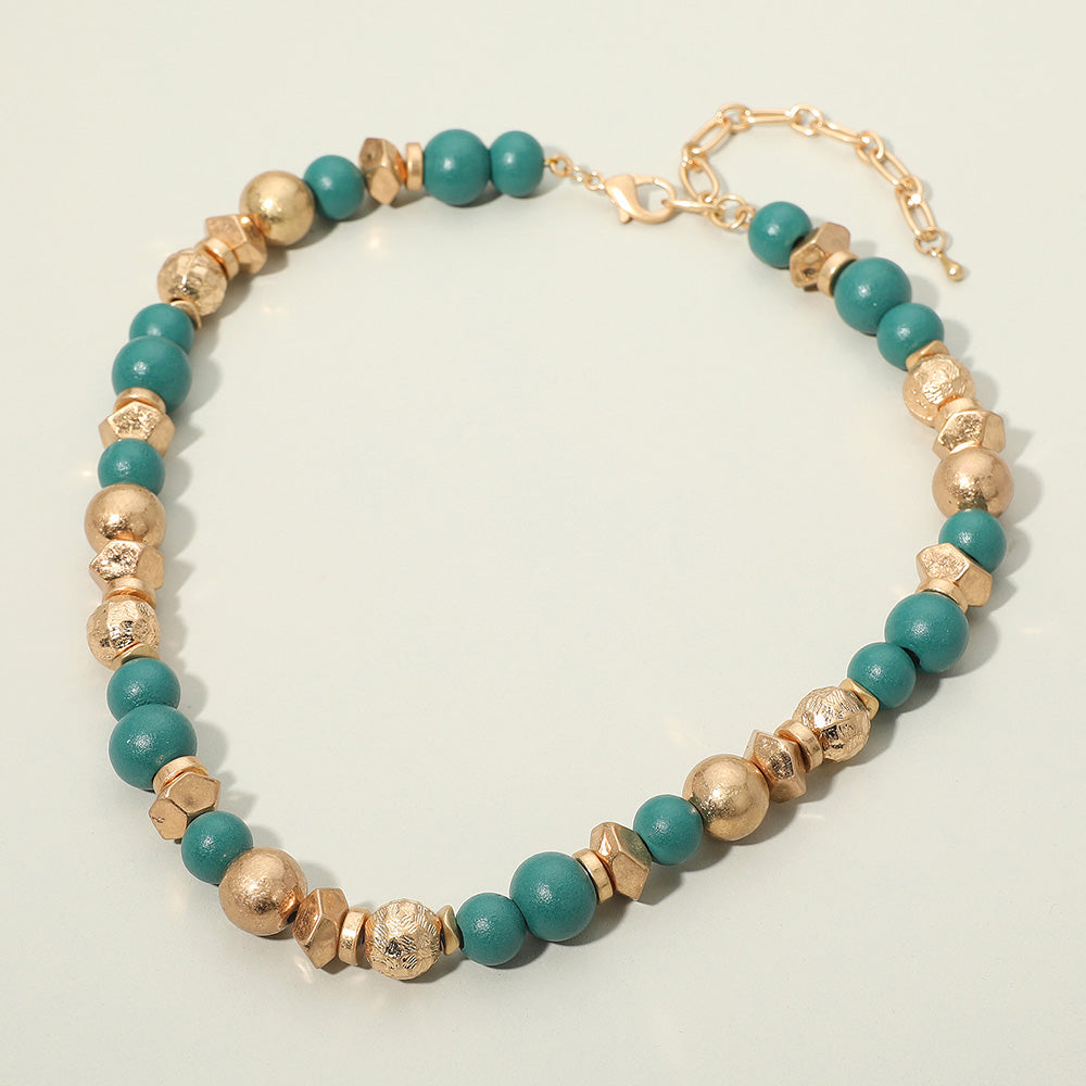 Madeline Love Green Metallic Accent Chunky Beaded Statement Necklace