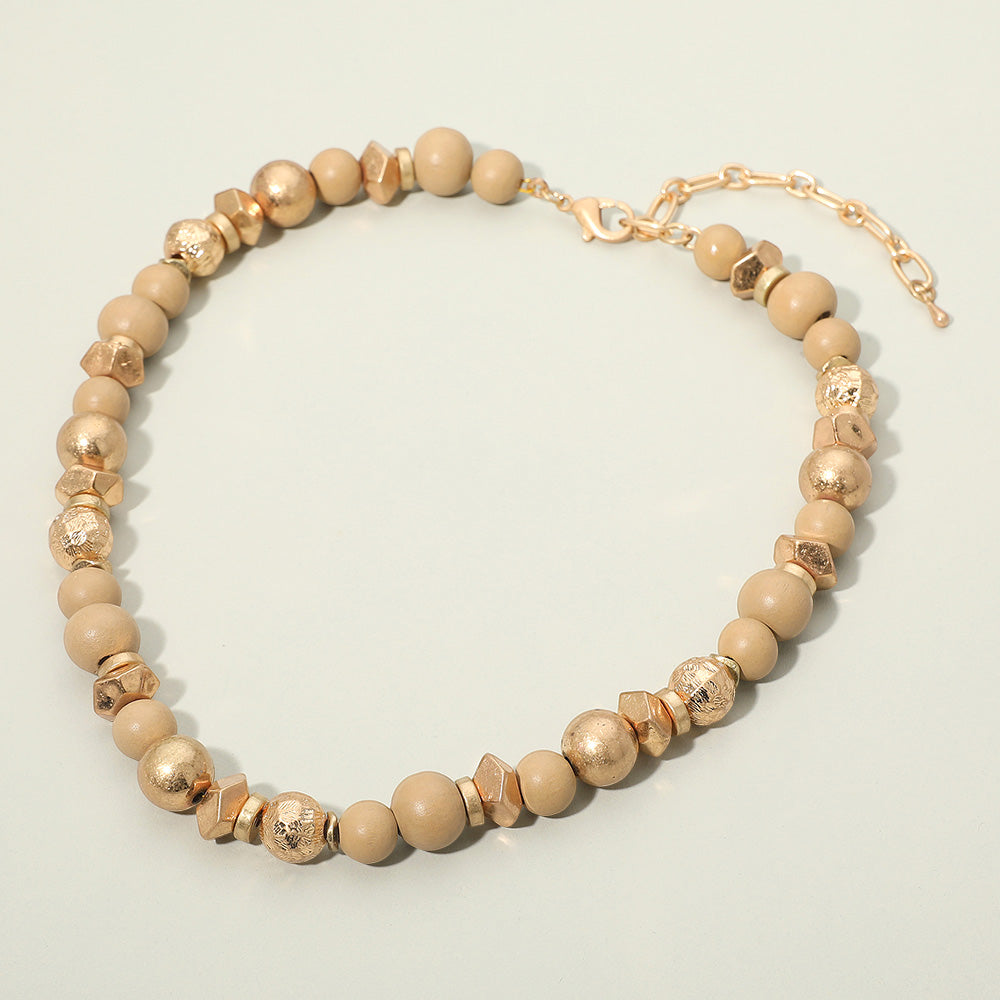 Madeline Love Neutral Metallic Accent Chunky Beaded Statement Necklace