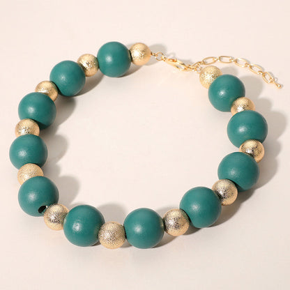 Madeline Love Green Bold Wooden Textured Metal Ball Beaded Statement Necklace - Necklaces