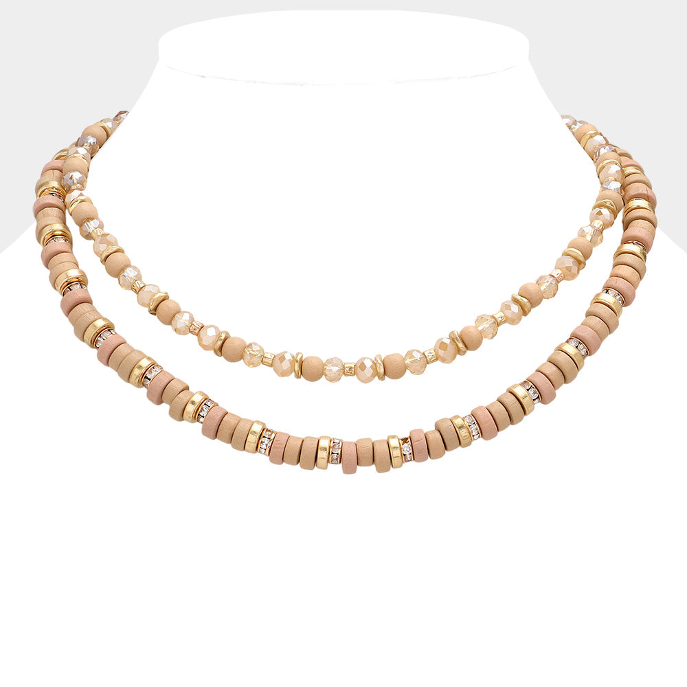 Madeline Love Neutral Wood Faceted Beaded Layered Necklace - Necklaces