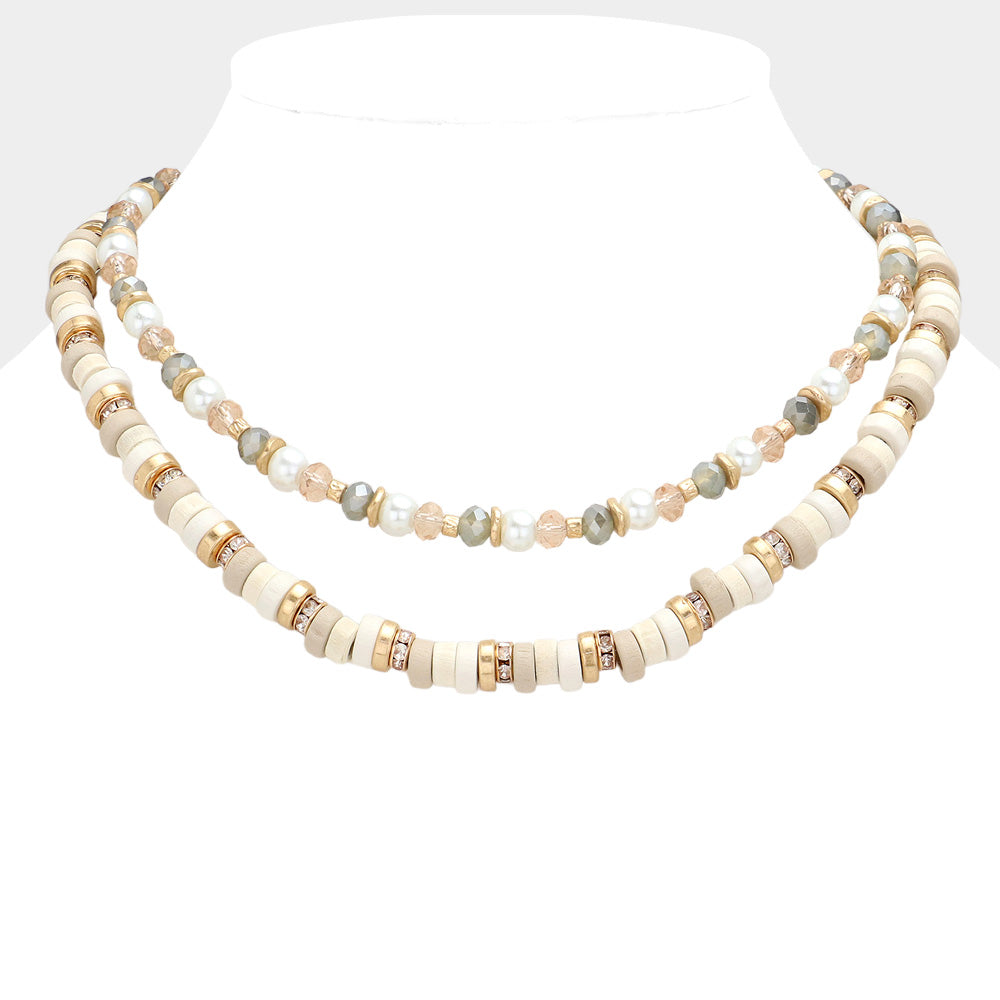Madeline Love Ivory Wood Faceted Beaded Layered Necklace - Necklaces