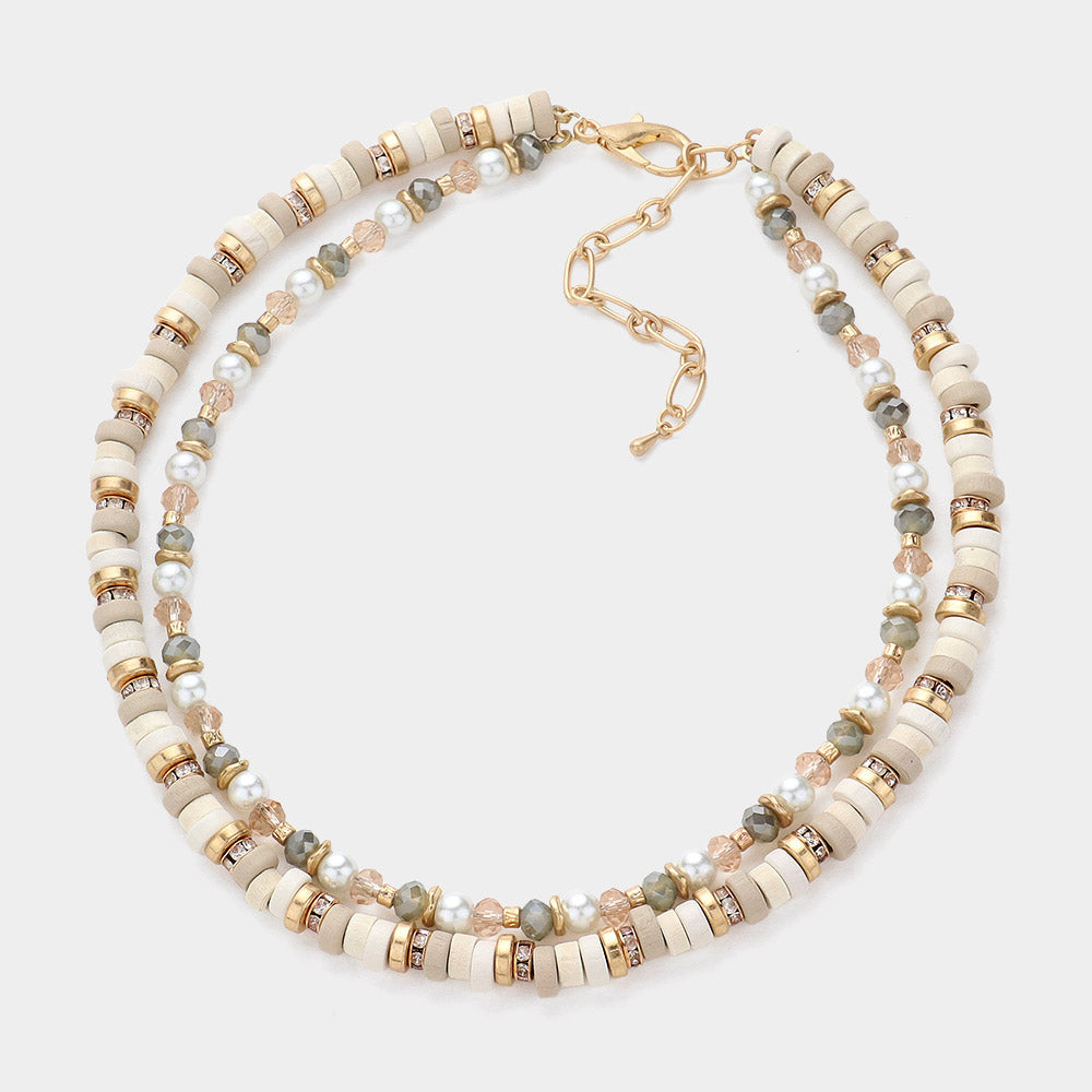 Madeline Love Ivory Wood Faceted Beaded Layered Necklace - Necklaces - desc