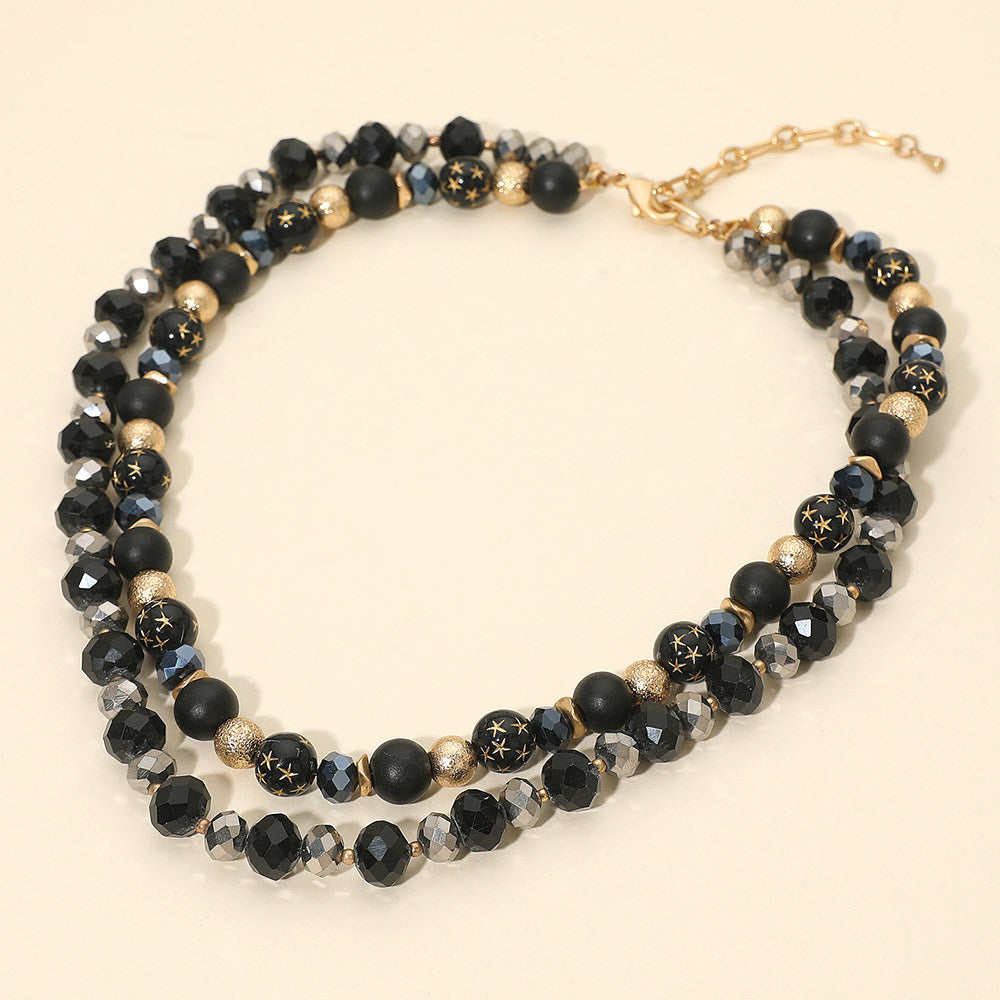 Madeline Love Black Double Layered Beaded Necklace - Necklaces