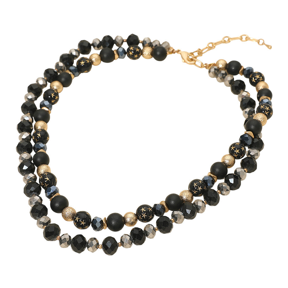 Madeline Love Black Double Layered Beaded Necklace - Necklaces - desc