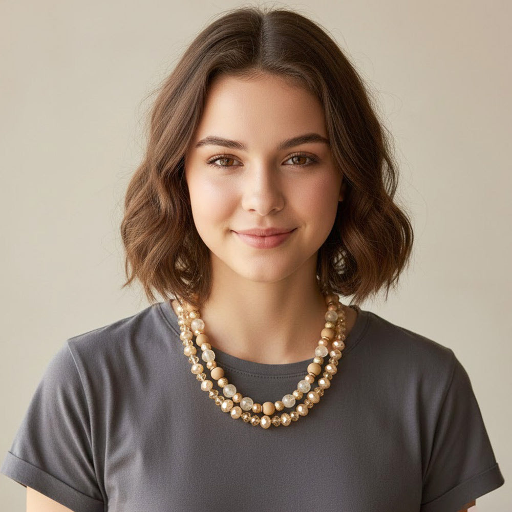 Madeline Love Neutral Double Layered Beaded Necklace - Necklaces