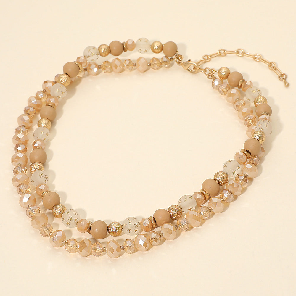 Madeline Love Neutral Double Layered Beaded Necklace - Necklaces - desc