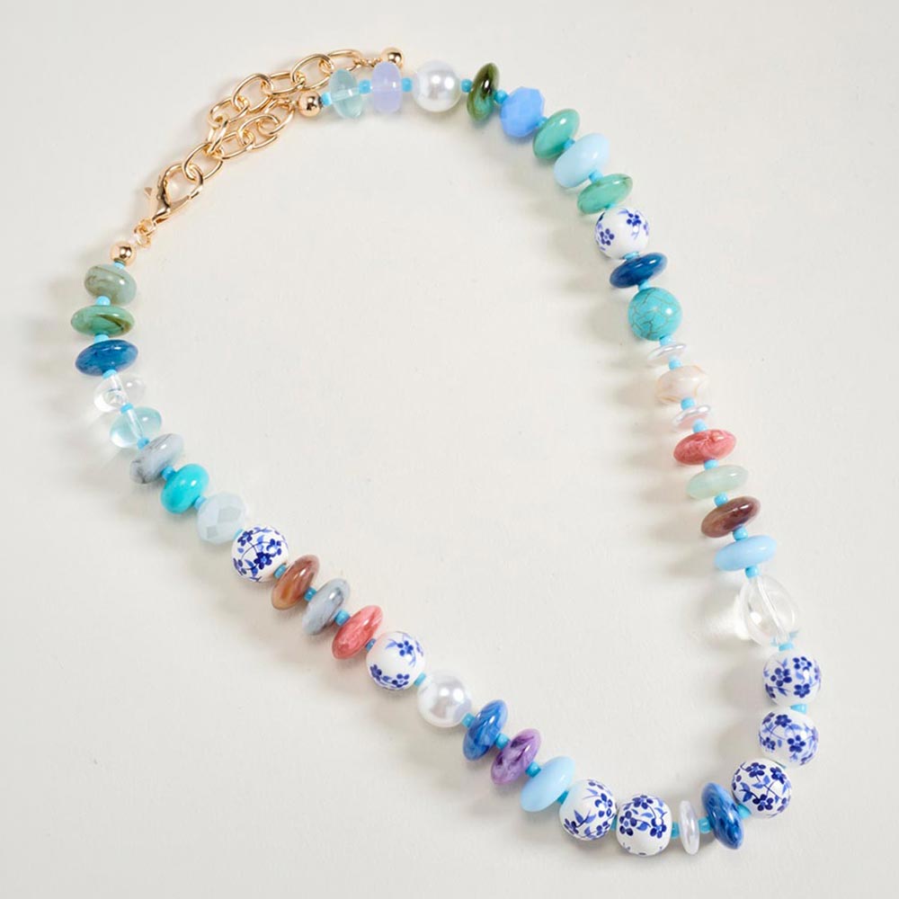 Madeline Love Blue Mixed Beaded Floral Statement Necklace