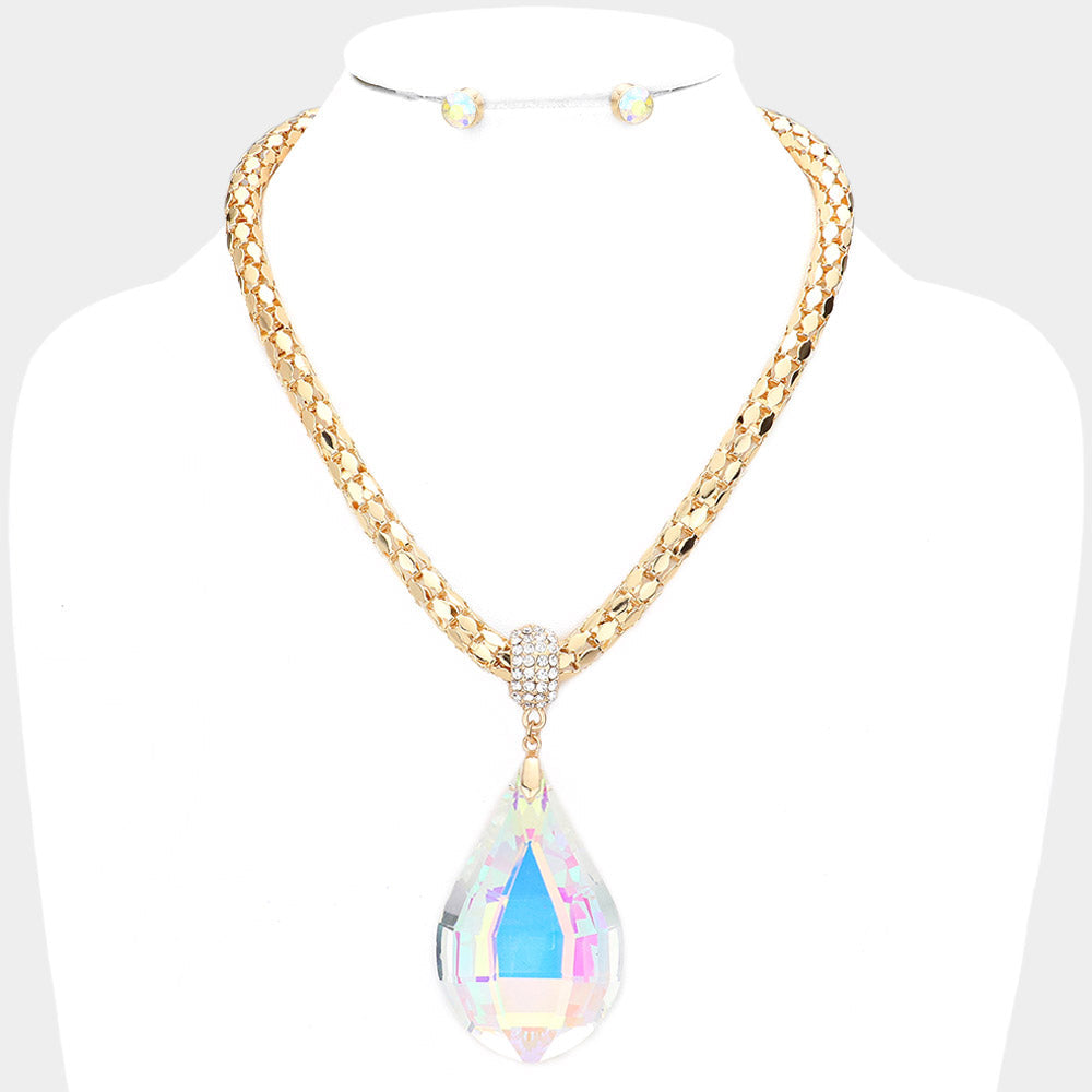 Madeline Love AB, Gold Teardrop Glass Stone Pendant Necklace - Necklaces