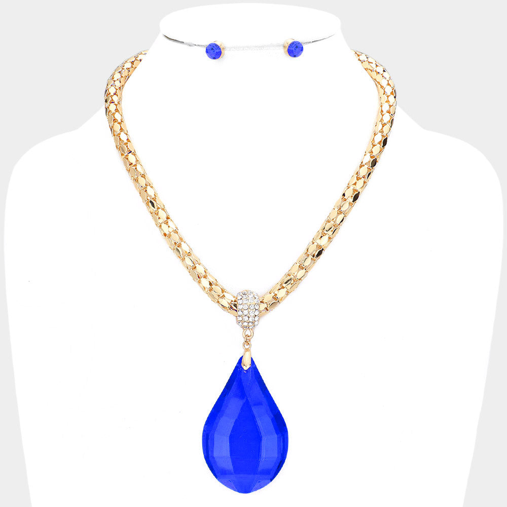 Madeline Love Sapphire Teardrop Glass Stone Pendant Necklace - Necklaces