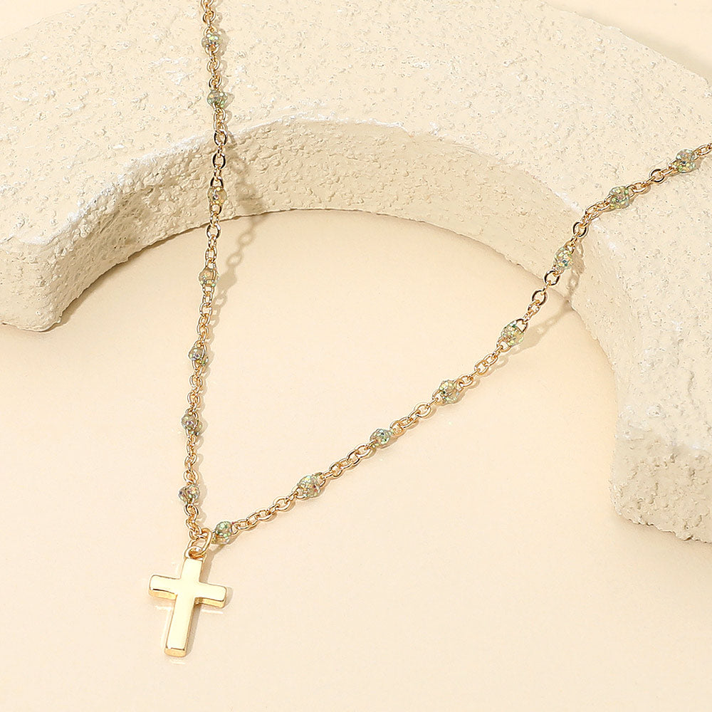 Madeline Love White Cross Pendant Beaded Chain Necklace