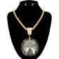 Madeline Love Black Diamond, Gold Oversized Round Glass Stone Pendant Pointed Necklace - Necklaces - extra