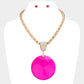 Madeline Love Fuchsia, Gold Oversized Round Glass Stone Pendant Pointed Necklace - Necklaces