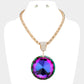 Madeline Love Gold, Vitrail Medium Oversized Round Glass Stone Pendant Pointed Necklace - Necklaces