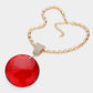 Madeline Love Gold, Siam Oversized Round Glass Stone Pendant Pointed Necklace - Necklaces - desc