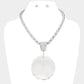 Madeline Love Clear, Rhodium Oversized Round Glass Stone Pendant Pointed Necklace - Necklaces