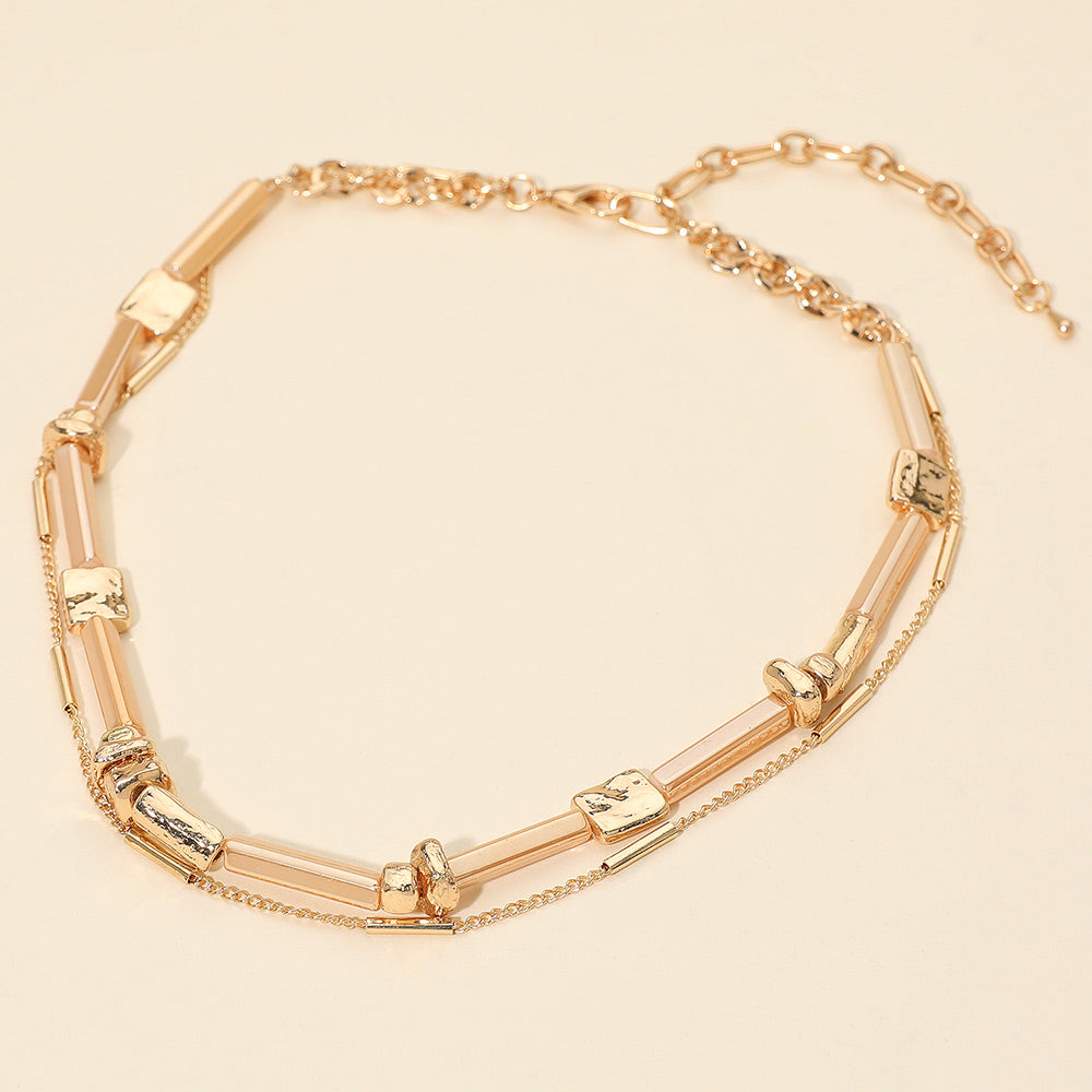 Madeline Love Neutral Bar Metal Charm Beaded Layered Necklace