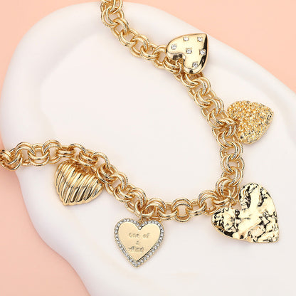 Heart Charm Station Chunky Chain Necklace