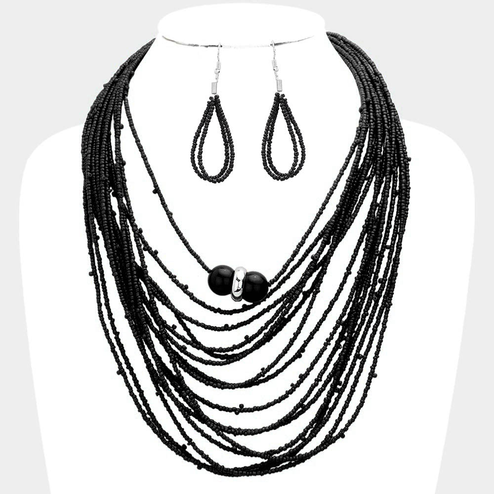 Madeline Love Black Seed Beaded Bib Necklace - Necklaces